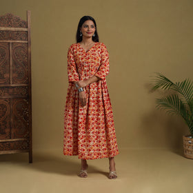 Buy Red Flared Cotton Batik Print Dress Online 
