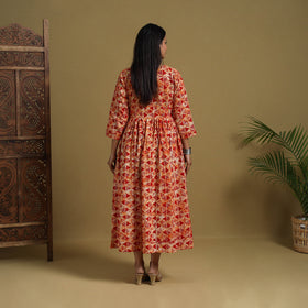 Buy Red Flared Cotton Batik Print Dress Online 