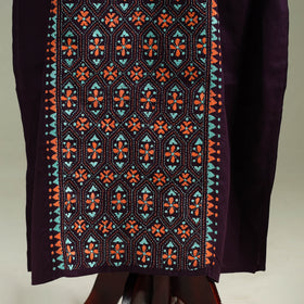 Purple - Bengal Kantha Hand Embroidery Cotton Long Kaftan 43