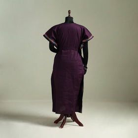 Purple - Bengal Kantha Hand Embroidery Cotton Long Kaftan 43