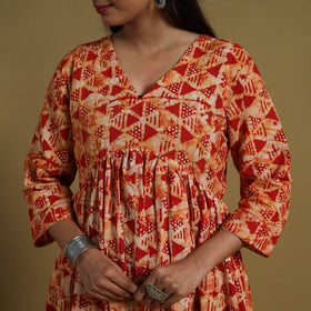 Buy Red Flared Cotton Batik Print Dress Online 
