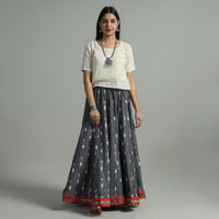 Grey - Pochampally Ikat 24 Kali Cotton Skirt with Rajasthani Embroidery Border 46