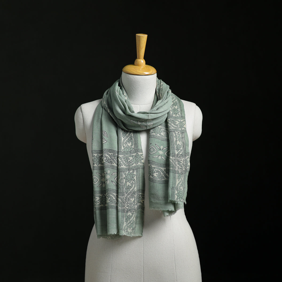 Pure Merino Wool Hand Block Akola Print Stole 39