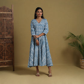 Buy Blue Flared Cotton Batik Print Dress Online 