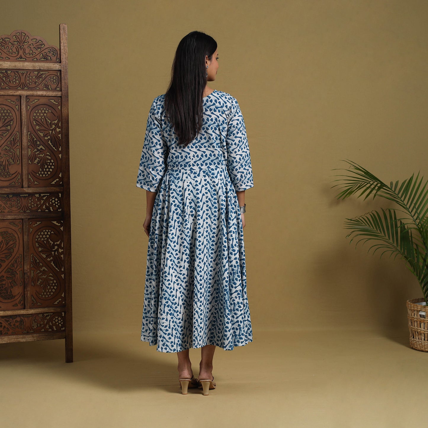 Buy Blue Flared Cotton Batik Print Dress Online 