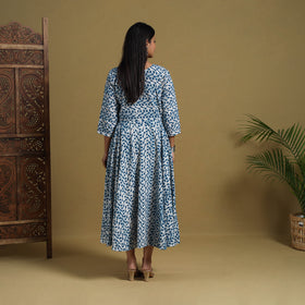 Buy Blue Flared Cotton Batik Print Dress Online 