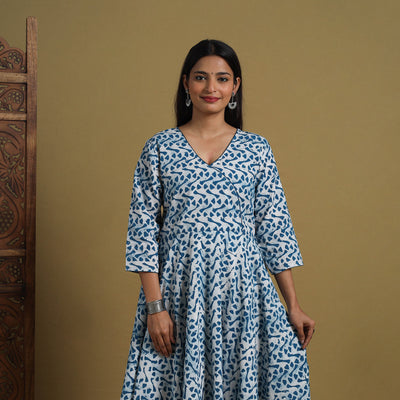 Buy Blue Flared Cotton Batik Print Dress Online 