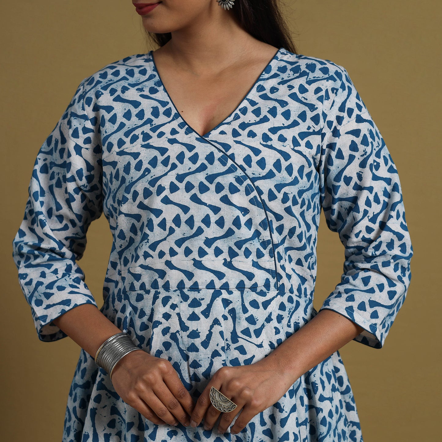 Buy Blue Flared Cotton Batik Print Dress Online 