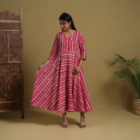 Buy Pink Flared Cotton Batik Print Dress Online 