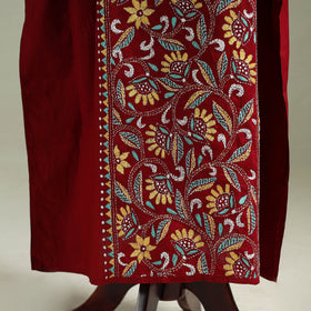 Red - Bengal Kantha Hand Embroidery Cotton Long Kaftan 45