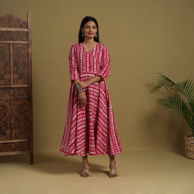 Buy Pink Flared Cotton Batik Print Dress Online 