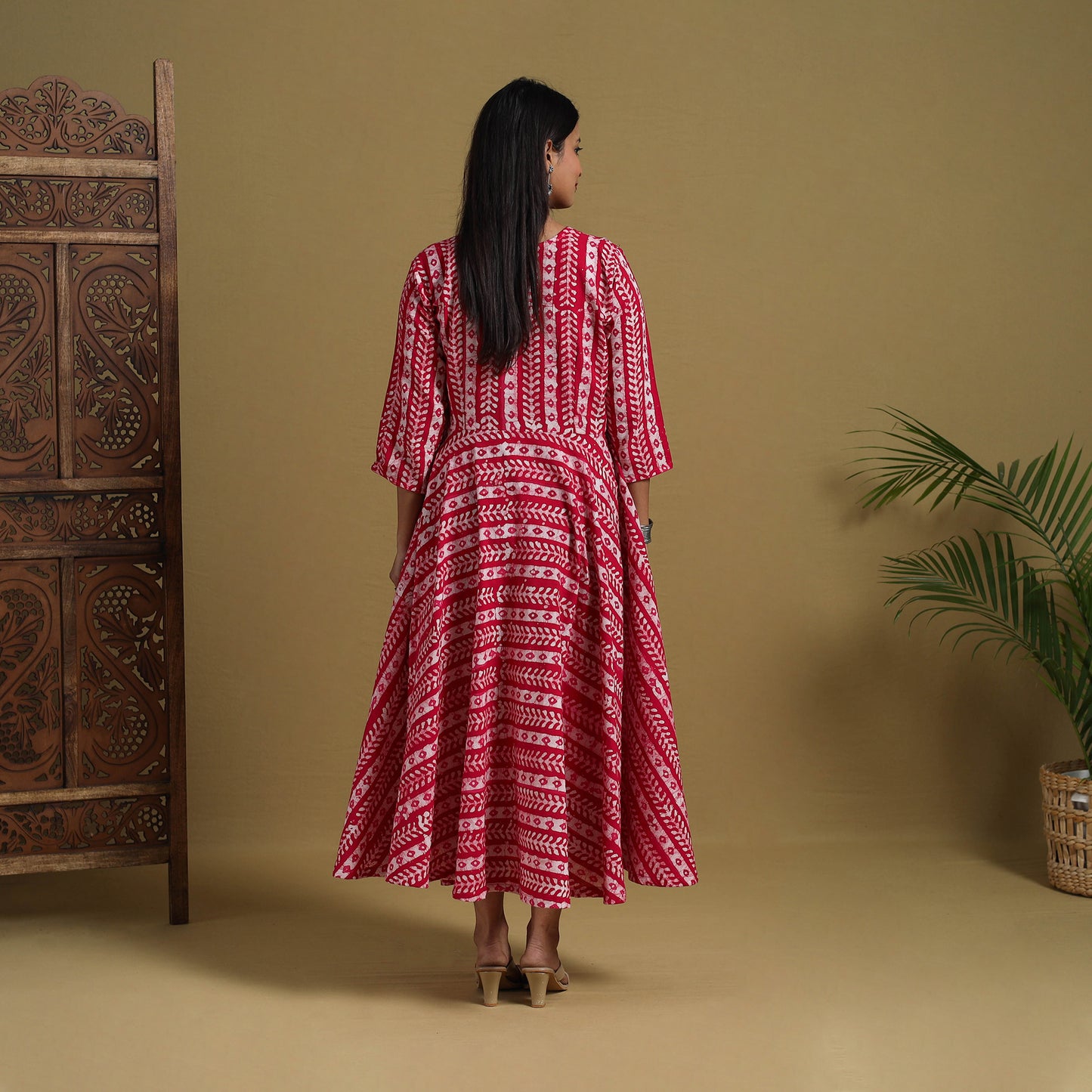 Buy Pink Flared Cotton Batik Print Dress Online 