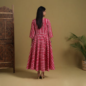 Buy Pink Flared Cotton Batik Print Dress Online 