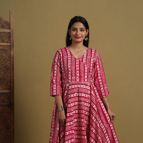 Buy Pink Flared Cotton Batik Print Dress Online 