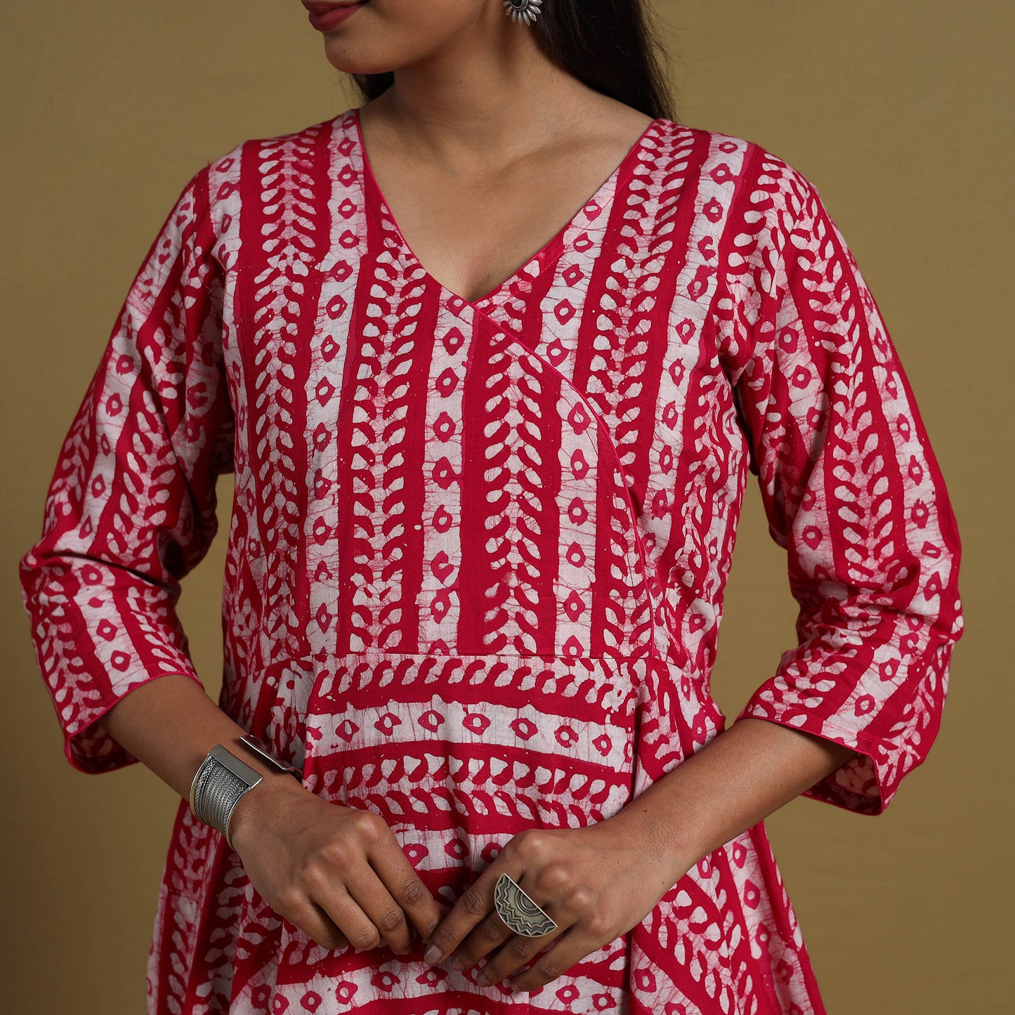 Buy Pink Flared Cotton Batik Print Dress Online 