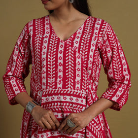 Buy Pink Flared Cotton Batik Print Dress Online 