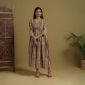 Buy Brown Flared Cotton Batik Print Dress Online 