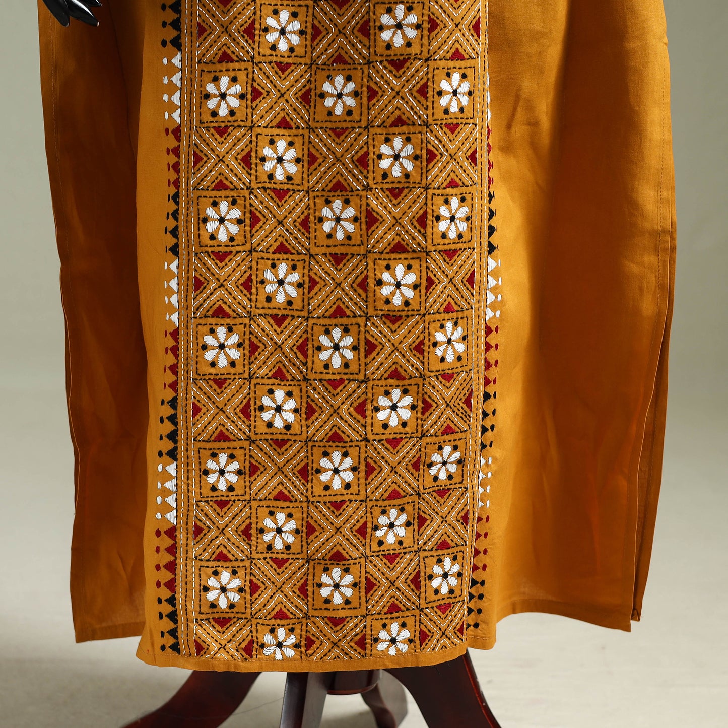 Yellow - Bengal Kantha Hand Embroidery Cotton Long Kaftan 46