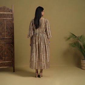 Buy Brown Flared Cotton Batik Print Dress Online 