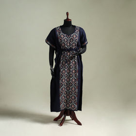 Blue - Bengal Kantha Hand Embroidery Cotton Long Kaftan 47