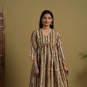 Buy Brown Flared Cotton Batik Print Dress Online 