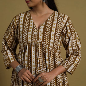 Buy Brown Flared Cotton Batik Print Dress Online 