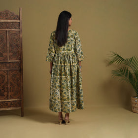  Green Flared Cotton Batik Print Dress 