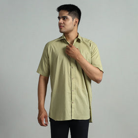 Buy Green Plain Cotton Men Half Sleeve Shirt 01 Online