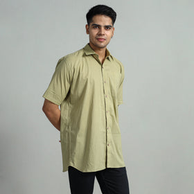 Buy Green Plain Cotton Men Half Sleeve Shirt 01 Online