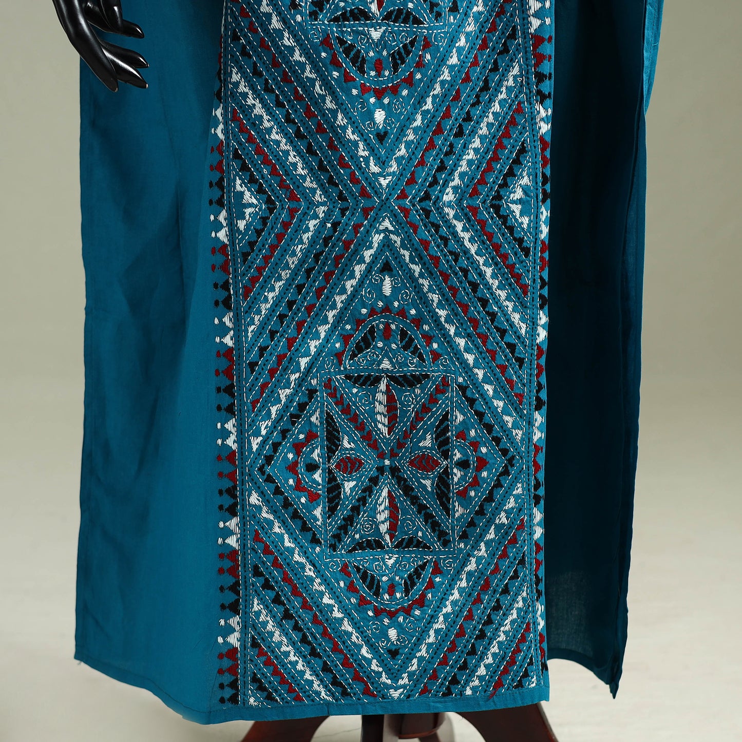 Blue - Bengal Kantha Hand Embroidery Cotton Long Kaftan 48