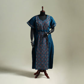 Blue - Bengal Kantha Hand Embroidery Cotton Long Kaftan 49