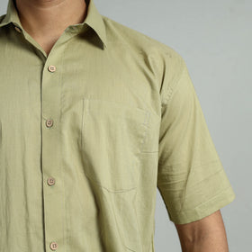 Buy Green Plain Cotton Men Half Sleeve Shirt 01 Online