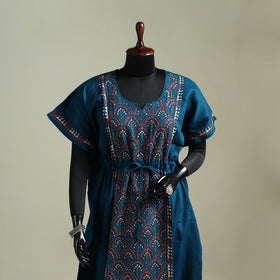 Blue - Bengal Kantha Hand Embroidery Cotton Long Kaftan 49