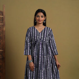 Buy Purple Flared Cotton Batik Print Dress Online 