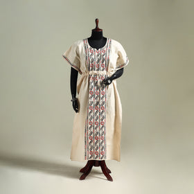 Beige - Bengal Kantha Hand Embroidery Cotton Long Kaftan 50
