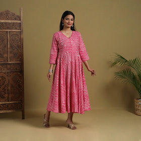 Buy Pink Flared Cotton Batik Print Dress Online 