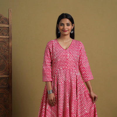 Buy Pink Flared Cotton Batik Print Dress Online 