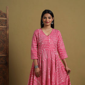 Buy Pink Flared Cotton Batik Print Dress Online 