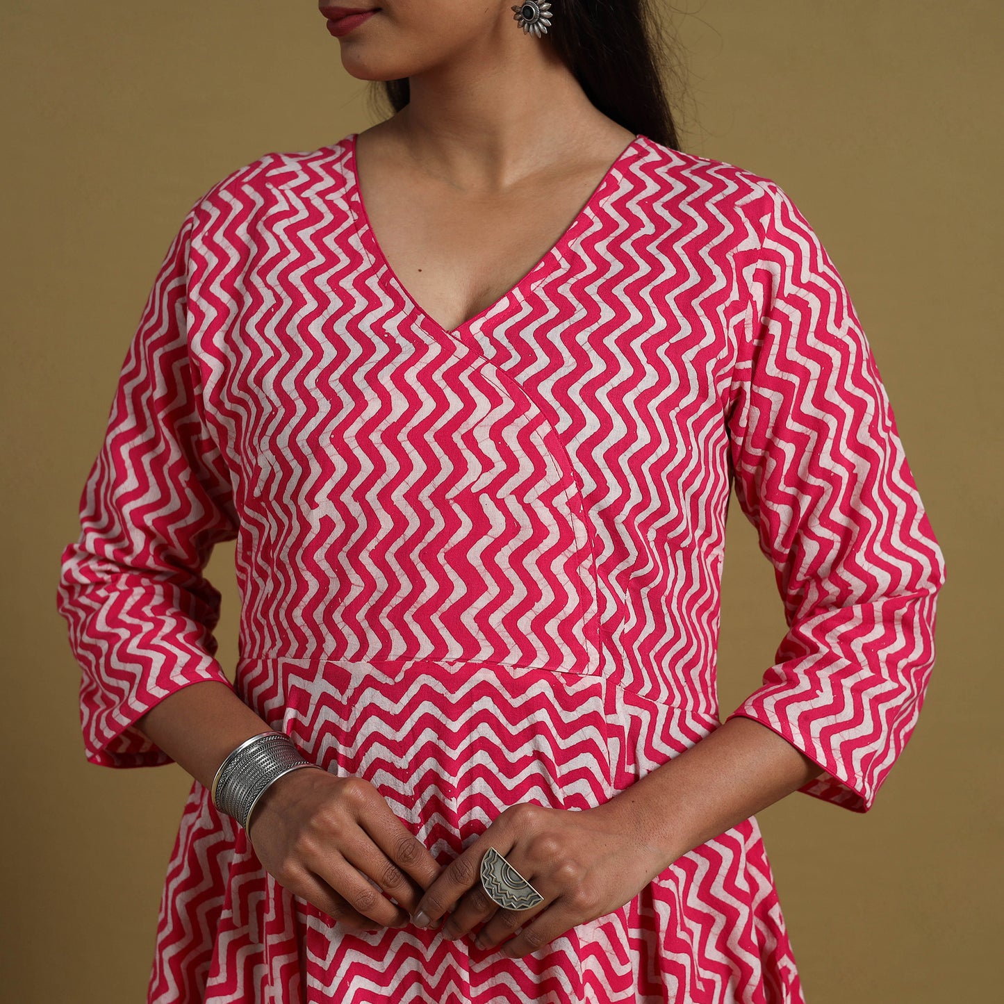 Buy Pink Flared Cotton Batik Print Dress Online 