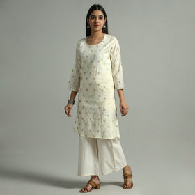  Chikankari Hand Embroidered Silk Cotton Kurta with Zari Work 