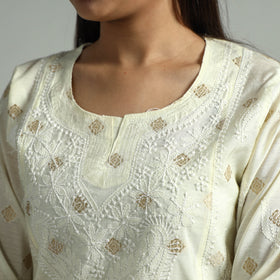  Chikankari Hand Embroidered Silk Cotton Kurta with Zari Work 