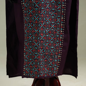 Purple - Bengal Kantha Hand Embroidery Cotton Long Kaftan 53