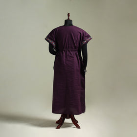 Purple - Bengal Kantha Hand Embroidery Cotton Long Kaftan 53