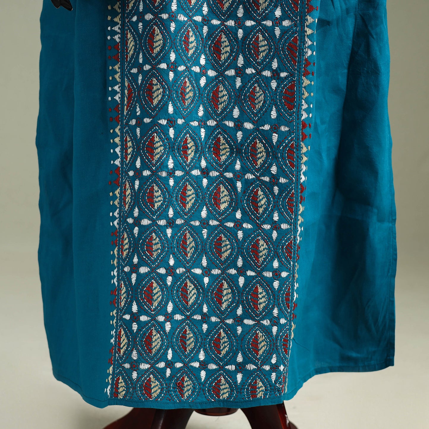 Blue - Bengal Kantha Hand Embroidery Cotton Long Kaftan 54