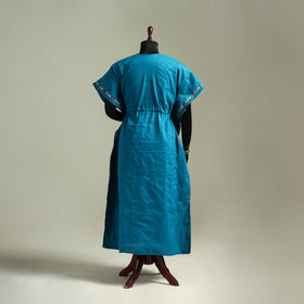 Blue - Bengal Kantha Hand Embroidery Cotton Long Kaftan 54