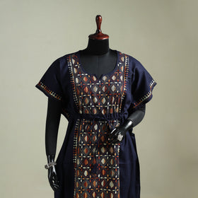 Blue - Bengal Kantha Hand Embroidery Cotton Long Kaftan 57