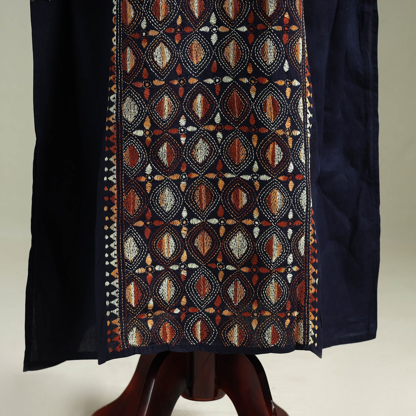 Blue - Bengal Kantha Hand Embroidery Cotton Long Kaftan 57