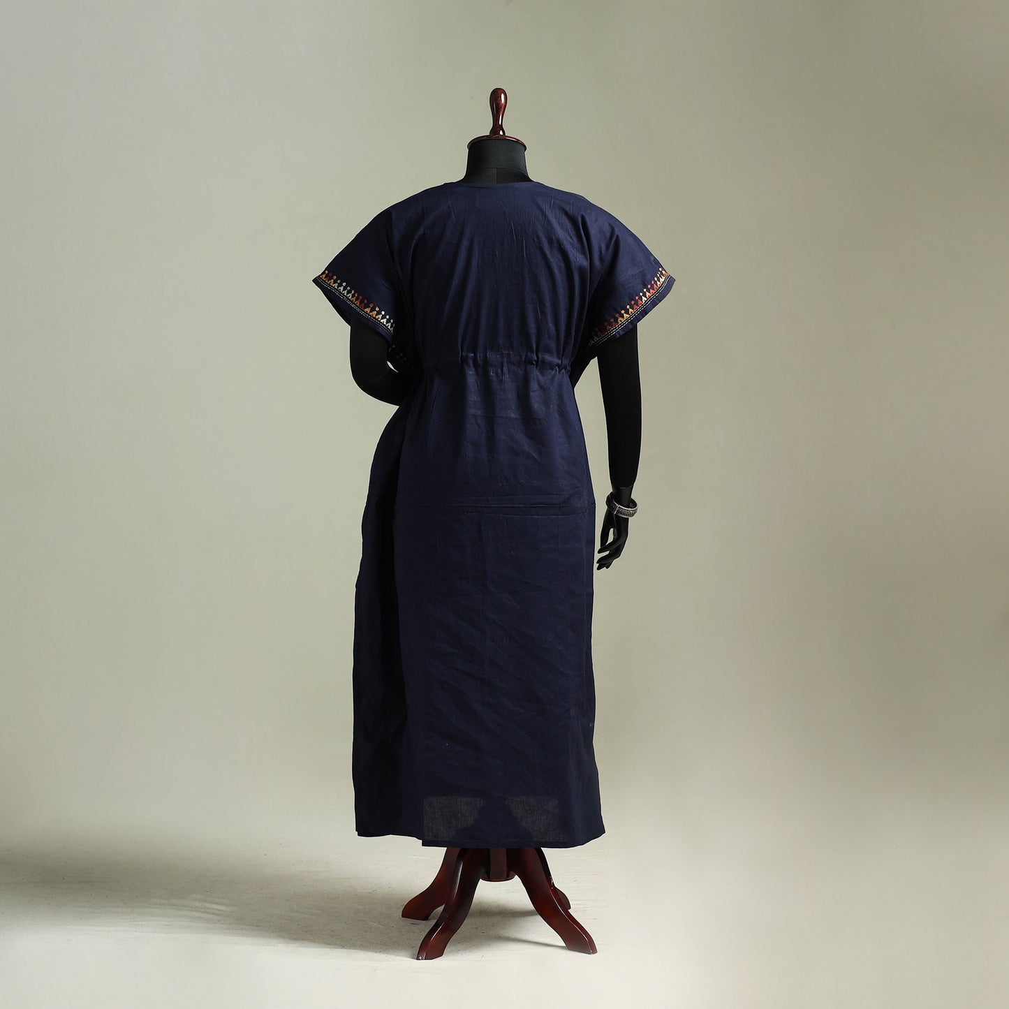 Blue - Bengal Kantha Hand Embroidery Cotton Long Kaftan 57