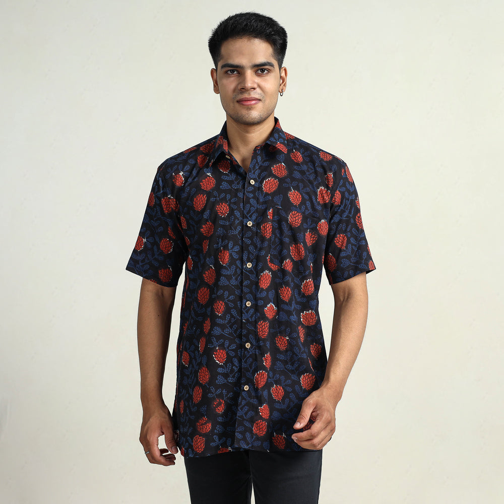 Multicolor - Bagru Block Printed Cotton Men Half Sleeve Shirt 09