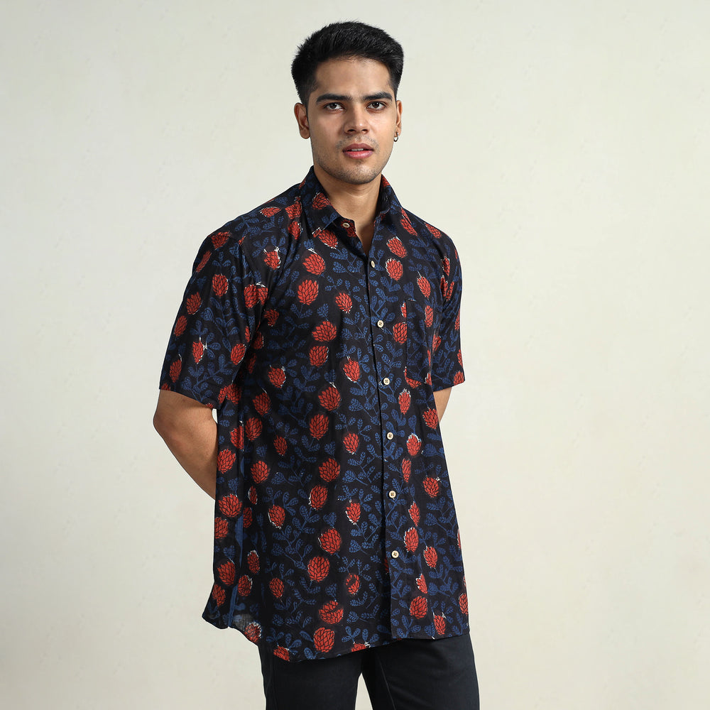 Multicolor - Bagru Block Printed Cotton Men Half Sleeve Shirt 09